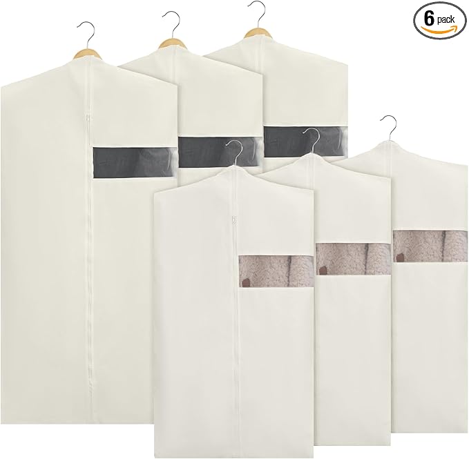 Aliceset Cotton Garment Bags for Hanging Clothes, Canvas Suit Bags for Clothes Coats Jackets Shirts Closet Storage Travel Gusseted Hanging Garment Cover (6 Pcs,40 Inches 50 Inches)