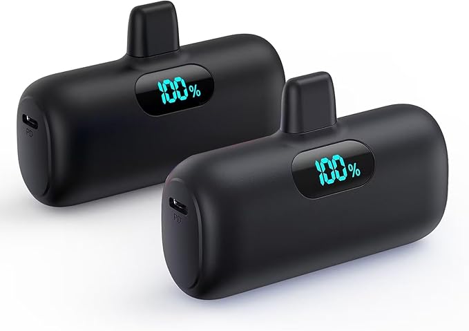 [2 Pack]Small Portable Charger for iPhone14/13,Upgraded 5000mAh PD Fast Charging Power Bank,Mini Portable Phone Charger Compatible with iPhone 14/14 Pro Max/13/13 Pro/12 Pro/11/XR/X/8/7-Black+Black