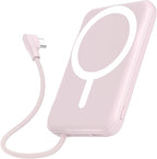 for Magsafe Power Bank, 5000mAh Magnetic Portable Charger with Built-in USB-C Cable, Wireless Battery Pack with 20W PD Fast Charging for iPhone 17/16/15/14/13/12 All Series-Pink