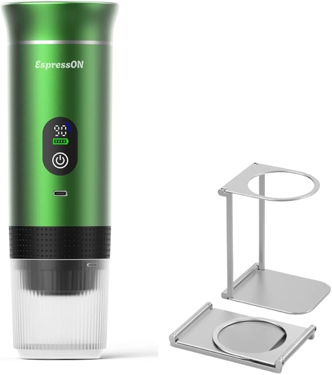 Portable 3-in-1 Espresso Coffee Maker – Self-Heating, Rechargeable USB-C & Smart LED Display, 20-Bar Extraction, Works with Ground Coffee & NS/DG Capsules, Camping (With Stand Holder)