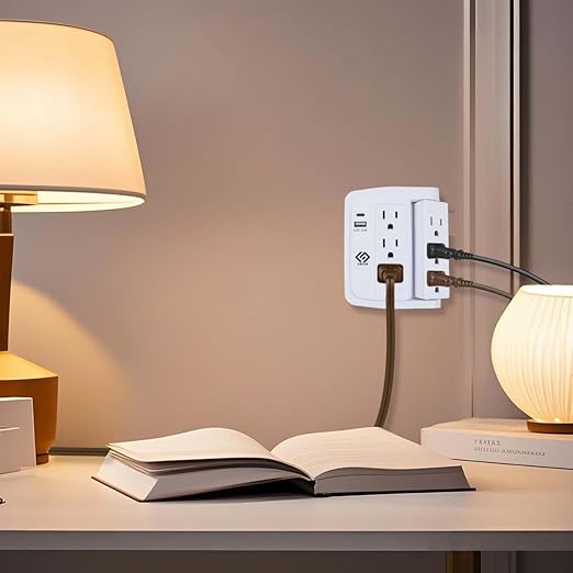 OSKOS 6 Outlets Wall Outlet with 2.4A USB Charger (1A1C), 500J Surge Protector, Wall Tap, 15A/120V/1800W Rotatable Outlets, UL Listed