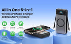 Wireless Portable Charger 40,800mAh with Built-in Cables,15W Wireless Charging 25W PD QC4.0 Fast Charging USB-C Power Bank,Travel Essentials External Battery Pack for iPhone 17/16/15/14,Galaxy,Android