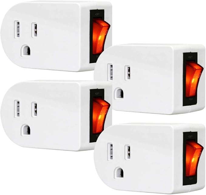 Grounded Outlet Adapter, ANKO ETL Listed Wall Tap Adapter with Red Indicator On/Off Power Switch (4 Pack)