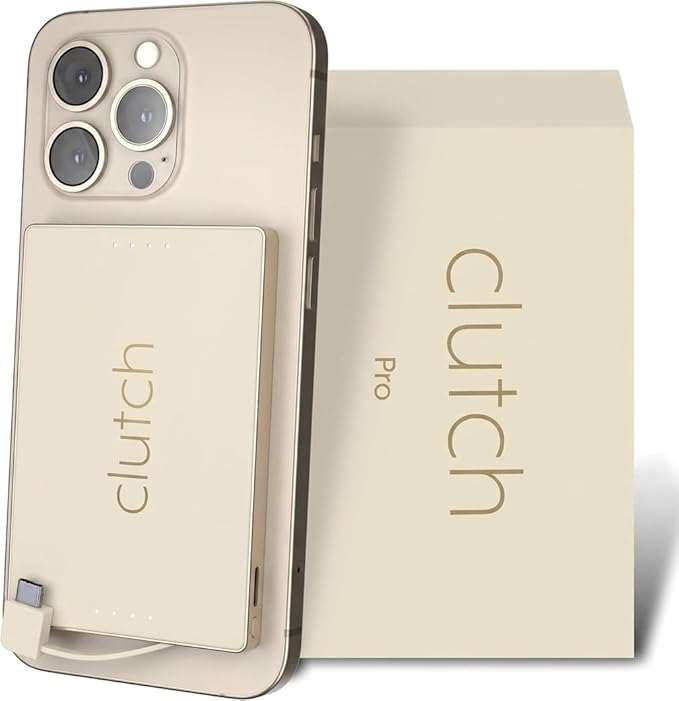 Clutch - Pro USB-C Portable Charger - Compatible with iPhone 15, 16, 17 & Android Devices - Power Bank Magnetic Battery - TSA Travel Approved - USB Rechargeable - Built-in Cable - 5000 mAh - 3.7oz