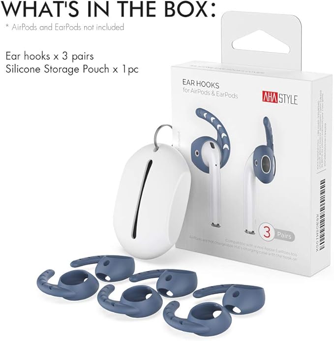 AhaStyle 3 Pairs AirPods Ear Hooks Cover Silicone Accessories Compatible with Apple AirPods and EarPods Headphones(Navy Blue)