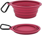 Collapsible Travel Pet Bowl with Carabiner for Dogs and Cats, Portable Silicone Pet Bowl for Waking, Hiking and Traveling (Red)