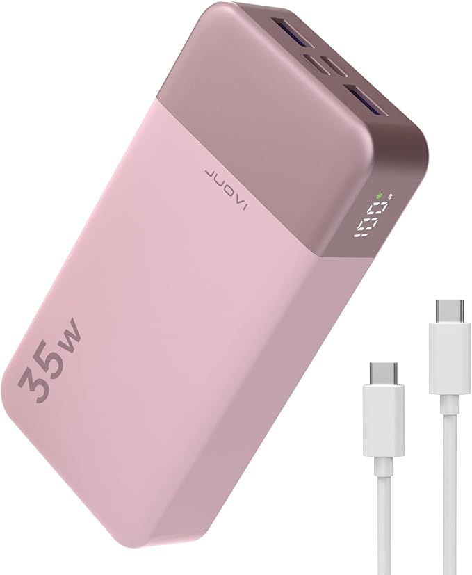 JUOVI Power Bank Portable Charger 20000mAh 35W Fast Charging，PD 3.0 QC 4.0 Phone Charger with LED Display, Travel Battery Pack 2 USB C 2 USB A Ports for iPhone 16/15/14 Series, Galaxy, iPad