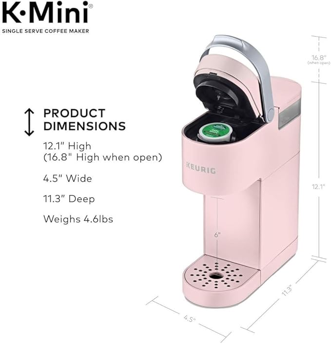 Keurig K-Mini Single Serve Coffee Maker with 6-12Oz Cup Sizes, Quick Brewing, and Removable Drip Tray (Dusty Rose, Renewed)