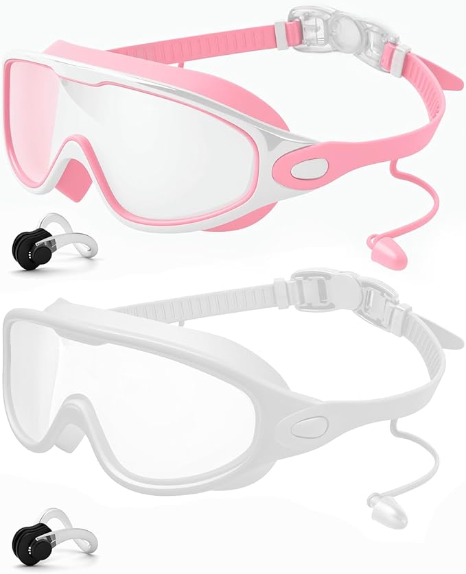 Swim Goggles 2 Pack, Wide View Anti Fog&UV Swimming Goggles for Audlt, No Leak Pool Beach Essentials for Men Women