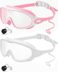 Swim Goggles 2 Pack, Wide View Anti Fog&UV Swimming Goggles for Audlt, No Leak Pool Beach Essentials for Men Women