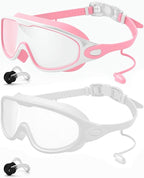 Swim Goggles 2 Pack, Wide View Anti Fog&UV Swimming Goggles for Audlt, No Leak Pool Beach Essentials for Men Women
