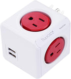 Surge Protector Power Board, 4 - Outlet Extender Multi - Plug Socket with 2 USB Charging Ports, 175 Joules Protection, Suitable for Homes, Offices, ETL - Certified (red)