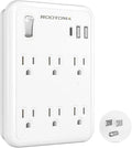 USB Wall Outlet Extender with On Off Switch, Surge Protector Outlet,6 AC Multi-Plug with 3 USB Ports (1 USB C), 490 Joules, Flat Socket Splitter with Spaced Outlet for Home, Office, College
