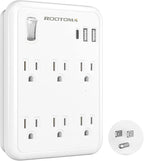 USB Wall Outlet Extender with On Off Switch, Surge Protector Outlet,6 AC Multi-Plug with 3 USB Ports (1 USB C), 490 Joules, Flat Socket Splitter with Spaced Outlet for Home, Office, College