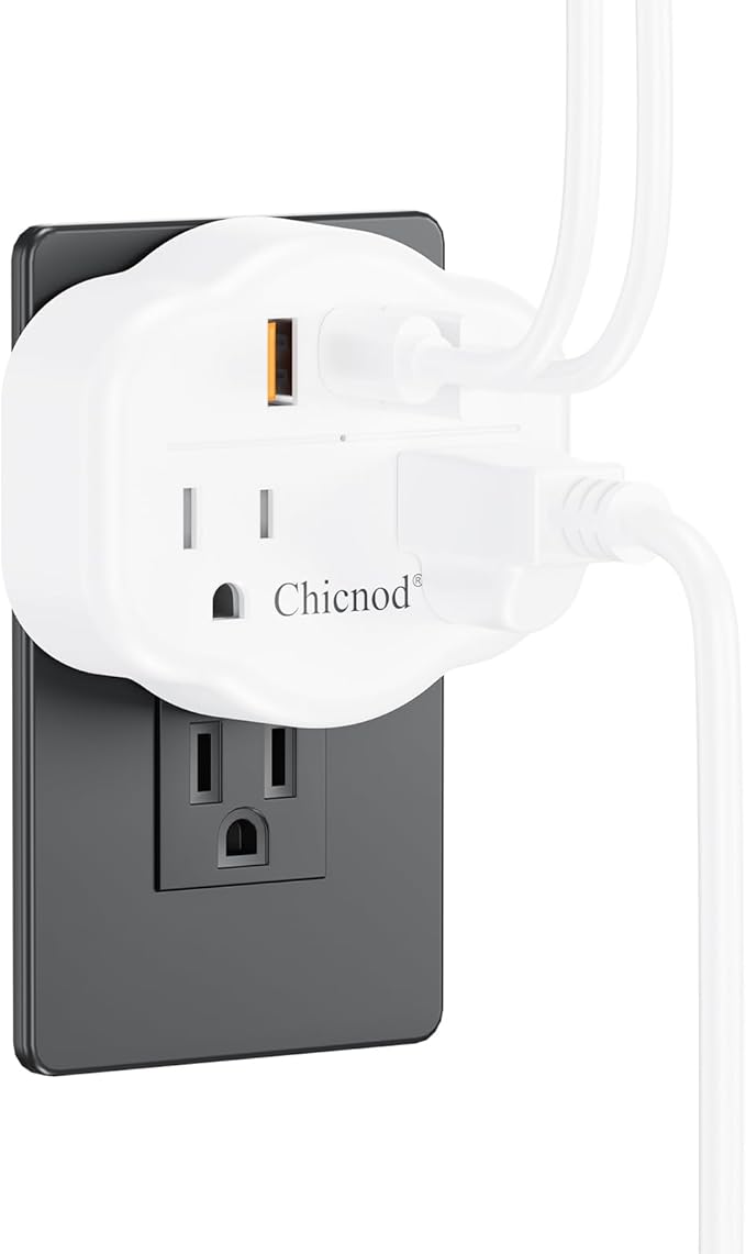 5 in 1 Wall Outlet Extender with USB & Type-C, Surge Protector, 2 AC Outlets, 1050J Fireproof, ETL/FCC Certified, Compact for Travel, Office, Home