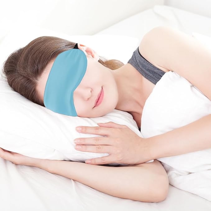 2 PCS Blue Silk Sleep Mask - Eye Masks for Sleep, Blindfold Travel Eye Mask - Shade Cover for Sleeping - Men & Women