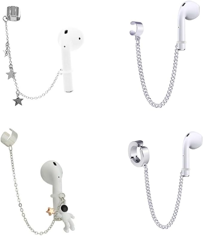 4 Pair Wireless Earbuds Anti-Lost Straps Wireless Ear Buds Clip Holder Protector Lanyard Chain Earrings for Apple AirPods Echo Buds Bluetooth Headphones ENC In-ear Earphones Needn't Ear Hole
