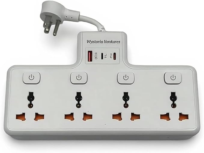 Wall Mount Power Strip with 4 AC Outlets & USB-C (20W) and USB Ports, Plug Extender with Individual Switches, Space Saving Multi Plug Outlet for Home, Office, Dorm & Travel, White