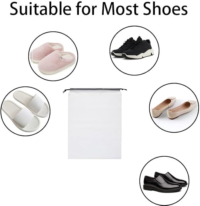 15 Pack Shoe Bags for Travel, PE Waterproof Clear Drawstring Shoe Bag Large Portable Shoe Storage Bag for Men & Women Ideal for Luggage, Backpack, Gym and Daily Storage, Multi-Size