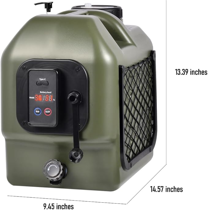 Portable Camp Shower 5-Gallon 2/5/8 Hours Battery Life Cordless Electric Rechargeable Food-Grade Water Tank for Camping Pressure Washer for Garden & Pet Cleaning