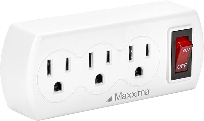 Maxxima 3 Outlet Grounded Wall Plug Adapter with On/Off Switch, Electrical Wall Tap Outlet Splitter, Multi-Plug Extender for Extra Outlet Space, Convenient for Travel - 4 Pack