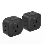 Black Multi Plug Outlet Extender 2 Pack, Wall Outlet Splitter with 5 Wall Outlets, Small Multiple Plug Extender, Cruise Essentials, Plug Adapter No Surge Protector for Cruise Ship Home Office Dorm