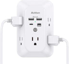 Addtam USB Wall Charger Surge Protector, 5 Outlet Extender with 4 USB Charging Ports 3 Sided 1800J Power Strip Multi Plug Outlets, Wall Adapter Spaced for Home Office, PD 20W