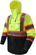 JKSafety Hi-Vis Reflective Safety Rain Jacket for Men Women Waterproof Rain Gears for Farming Fishing Work HV Rain Jacket with Inner Mesh Lining and Pockets (117A-YBlk L)