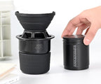 Portable Pour Over Coffee Maker Set with Carrying Case, Collapsible Silicone Dripper, 304 Stainless Steel Filter Cup, V60 Compatible, Black, Outdoor Camping Travel Kit (Black with Cone Filter)