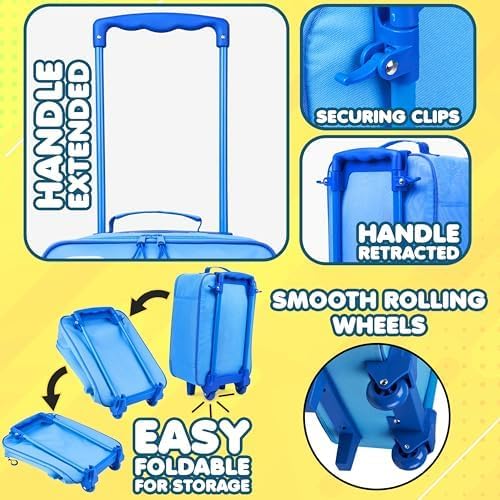 Bluey Kids Suitcase with Wheels Carry On Luggage for Boys Girls Foldable Travel Bag Small Rolling Cabin Case with Handle Lightweight Gifts for Kids S (L18inch x W11.8inch - 15L, Blue)