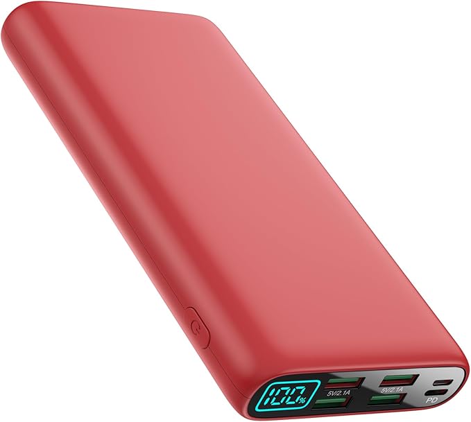 Portable Charger 38800mAh Power Bank with 5 Outputs & 2 Inputs,PD USB C In&Out Fast Phone Charging External Battery Pack Backup,Travel Essential Outdoor for iPhone 17/16/15,Android Samsung Galaxy-Red