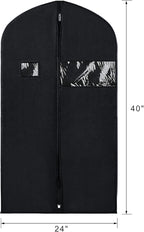 Syeeiex 40‘’ Suit Bag, Set of 16 Garment Bags for Hanging Clothes, Suit Covers Bags, Suit Bags for Closet Storage with Clear Window, Suitable for Suits, Shirts, Jackets, Sweaters, Winter Coat(Black)