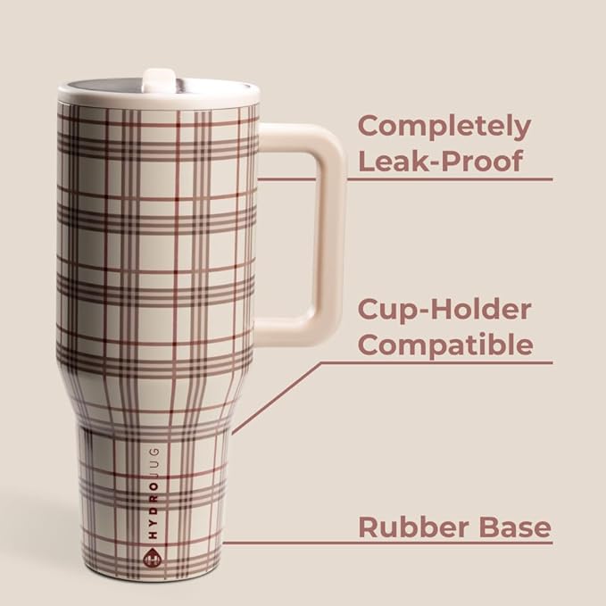 HydroJug Traveler - 32 oz Water Bottle with Handle & Flip Straw - Fits in Cup Holder, Leak Resistant Tumbler-Reusable Insulated Stainless Steel & Rubber Base - Gifts for Women & Men, Blair