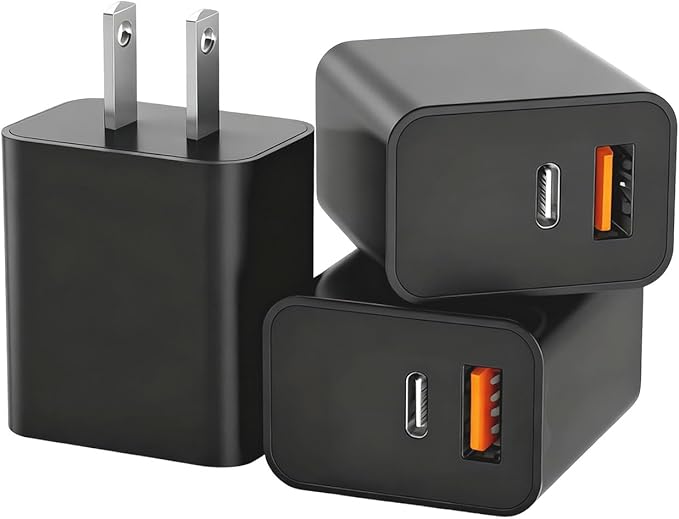 3 Pack USB C Charger Block,20W USB-C & USB-A Port Charger，for i Phone 17/16/15/14/13/12/11/X/8, i Pad and More