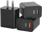 3 Pack USB C Charger Block,20W USB-C & USB-A Port Charger，for i Phone 17/16/15/14/13/12/11/X/8, i Pad and More