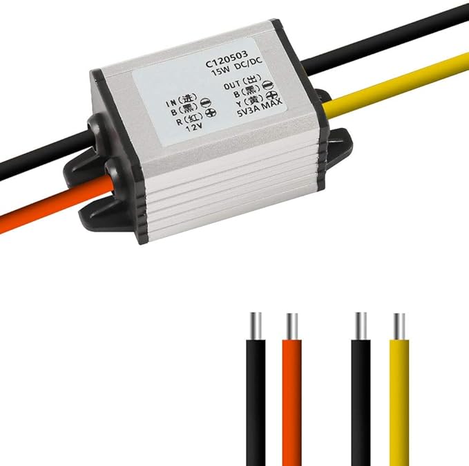 12V to 5V DC Converter Car Power Voltage, Waterproof DC 6.3-22V 12V Step Down to 5V 3A 15W Voltage Regulator Buck Converter Power Supply Step-Down Module Compatible with Vehicle Car Truck Volt