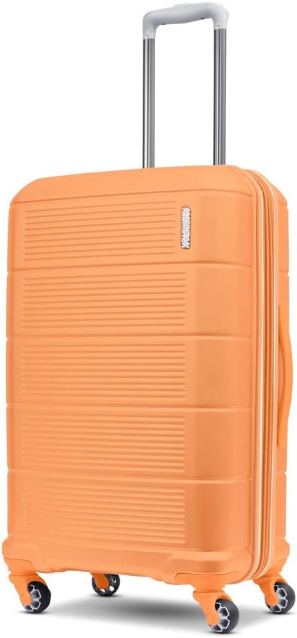 American Tourister Stratum 2.0 Expandable Hardside Luggage with Spinner Wheels, 24-Inch Checked-Medium, Papaya