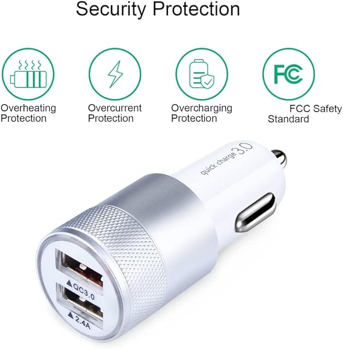 Fast Car Charger, Quick Charging 5.4A/30W Phone USB Car Charger Adapter Rapid Plug 2 Port Cigarette Lighter Charger Flush Compatible Samsung Galaxy S23 S22 S21 S20 Ultra S10e S10 S9 S8 Note, iPhone