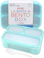 Small Snack Containers for Kids Toddlers - 3 Compartments (Set of 2) - Leak-Proof Reusable Boxes with Lids - BPA-Free Plastic Mini Bento Lunch Box - Holds 2 Cups Capacity (Pastel Blue+Teal Sparkle)