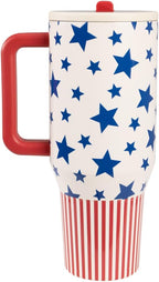 HydroJug Traveler - 40 oz Water Bottle with Handle & Flip Straw - Fits in Cup Holder, Leak Resistant Tumbler-Reusable Insulated Stainless Steel & Rubber Base - Gifts for Women & Men, Americana