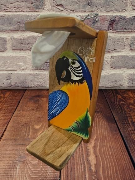 Tapanti store.Chorreador,Costa Rican handcrafted foldable wooden pour-over coffee maker.Includes a reusable cloth filter.Hand painted Macaw wooden design.Light Cedar.Perfect for travel (Blue/Orange)