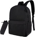 SUPACOOL Lightweight School Backpack with Pencil Pouch, Backpack for School Boys and Girls(Black backpack set)