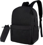 SUPACOOL Lightweight School Backpack with Pencil Pouch, Backpack for School Boys and Girls(Black backpack set)