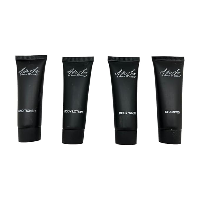 24 Piece Hotel and B&B Toiletry Kit | 1oz Shampoo, Conditioner, Body Wash, Lotion, Bar Soap, Shower Cap, Razor, Toothbrush, Qtips & Makeup Wipes (Kit, 50)