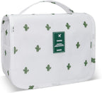 Lcsmaokin Large Capacity Toiletry Bag Travel Bag with Hanging Hook for Men and Women Waterproof Travel Cosmetic Bag Bathroom Storage Bag for Brushes Set, Full-Sized Shampoo,Accessories(White Cactus)