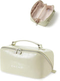 EACHY Travel Makeup Bag, Large Capacity Cosmetic Bag for Women, Waterproof PU Leather, Flat Open Portable Toiletry Bag for Skincare, Brushes & Travel Essentials