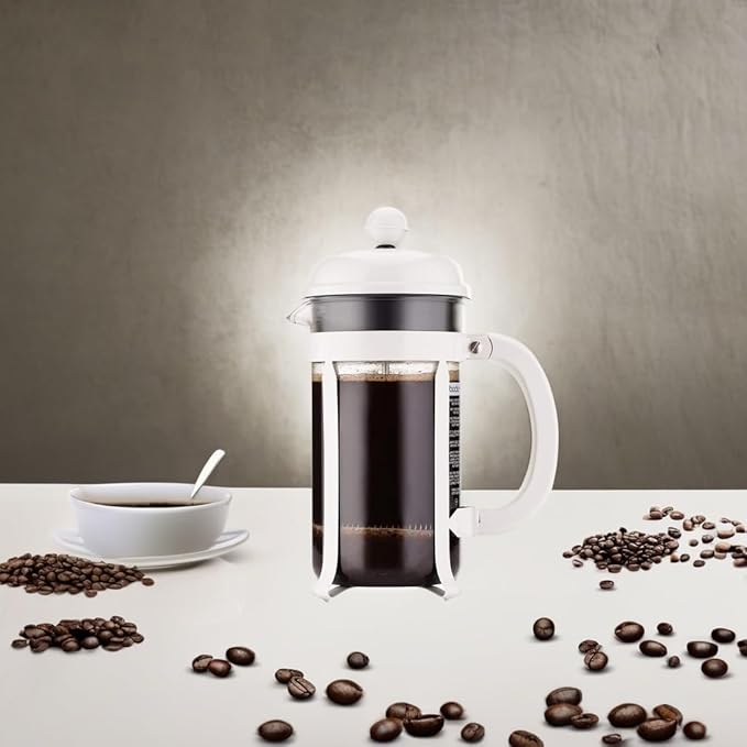 Bodum 34oz Chambord French Press Coffee Maker, High-Heat Borosilicate Glass, Stainless Steel, White – Made in Portugal
