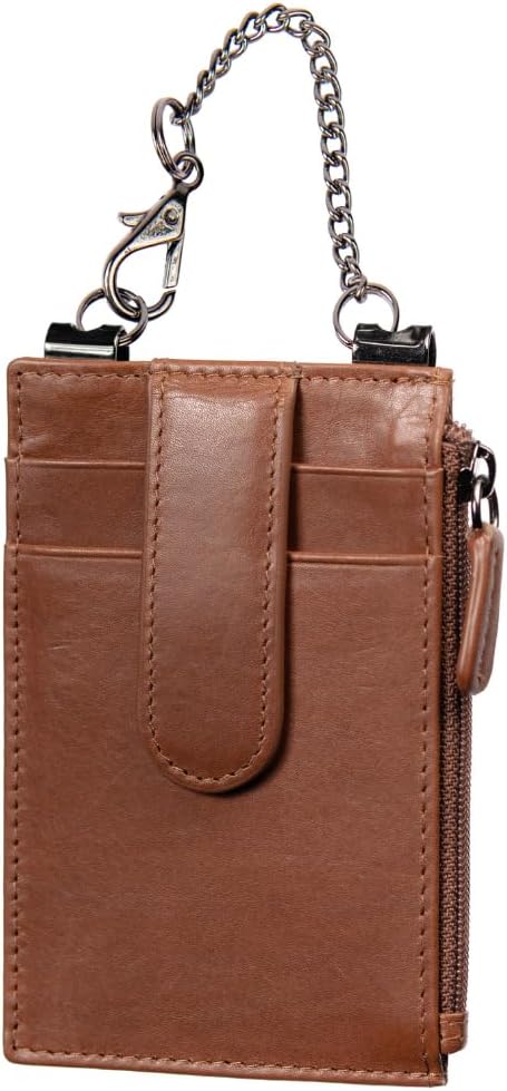 RFID Blocking Boot Wallet with Security Chain & Zipper Lock – Genuine Leather Wallets for Men, Travel Wallets Women, Minimalist Leather Card Holder