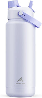 POWCAN 32 oz Insulated Water Bottle with 2-in-1 Straw and Spout Lid, Keep Cold 24H, Leak-Proof, BPA-Free, Double Wall Stainless Steel Water Bottle for Sports, Gym, Travel, and School (Lupine)
