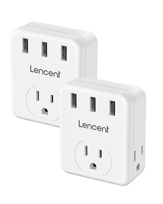 LENCENT Multi Plug Outlet Extender, 2 Pack, 3 Outlets Splitter with 3 USB Ports, USB Brick, Wall Charger, 3 Prong Power Charging Box Expander for Home, Office, Hotel - White